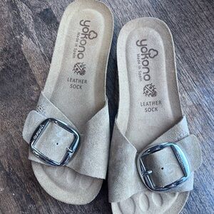 Women's Tan Yokono Leather Sock Sandals Slip On Slides size 7.5